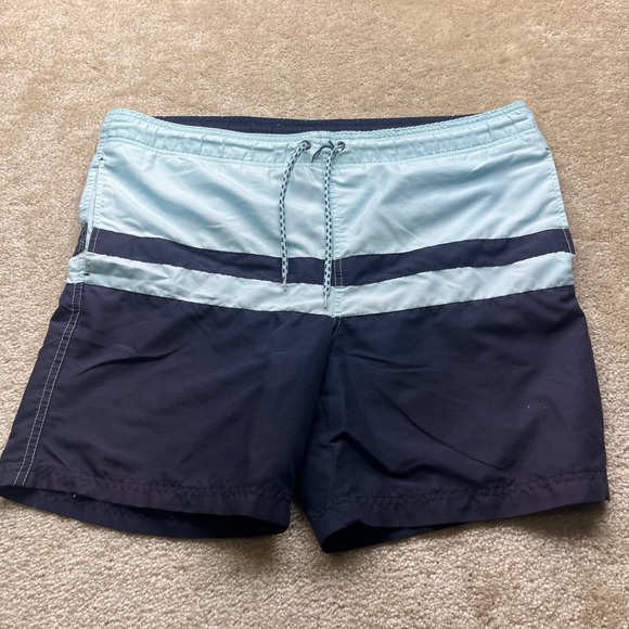 Unbranded Other - Mens Blue Colorblock Striped Swim Trunks Board Shorts Elastic Waist Drawstring